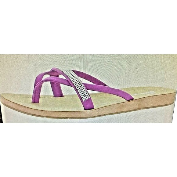 SEVEN7 BONDI Caramel Faux Leather Embellished Thong Grape Flip-Flop Sandals 10 - Picture 2 of 3